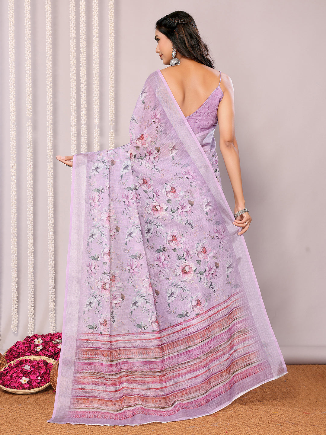Janasya Lavender Cotton Linen Floral Printed Grab2Buy 