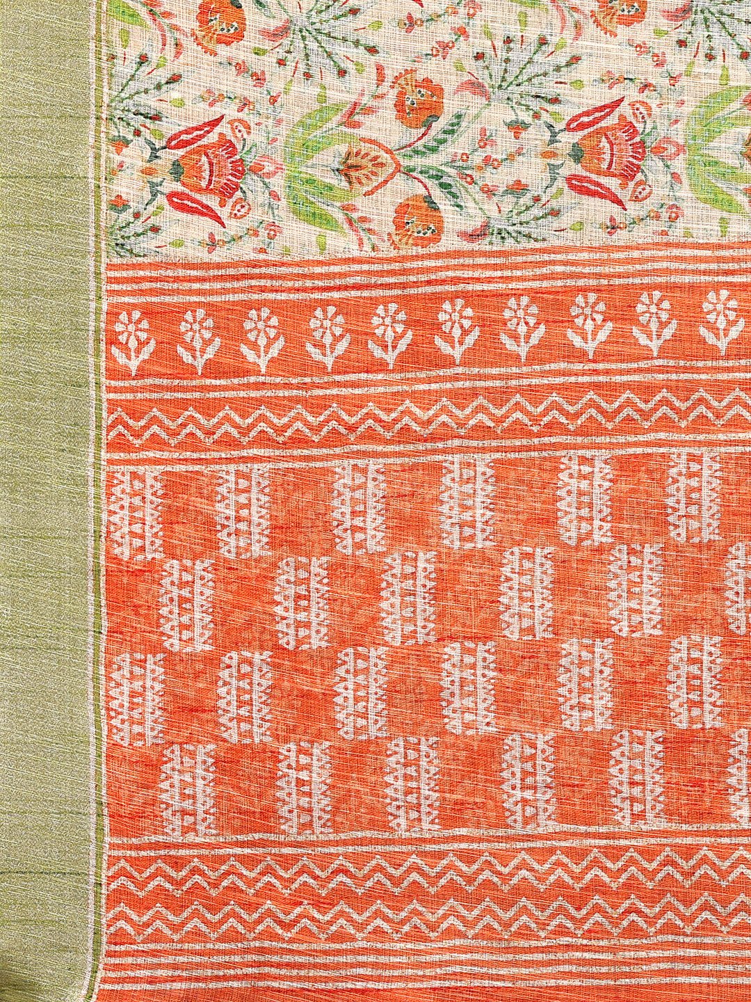 Janasya Light Green Cotton Linen Floral Printed Grab2Buy 