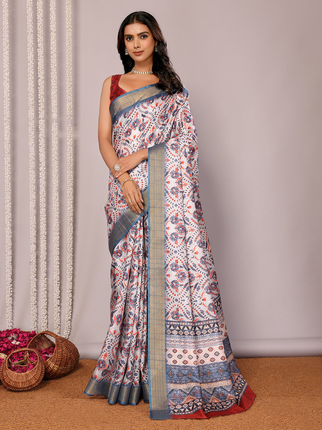 Janasya Light Blue Chanderi Silk Ethnic Print Printed Grab2Buy 