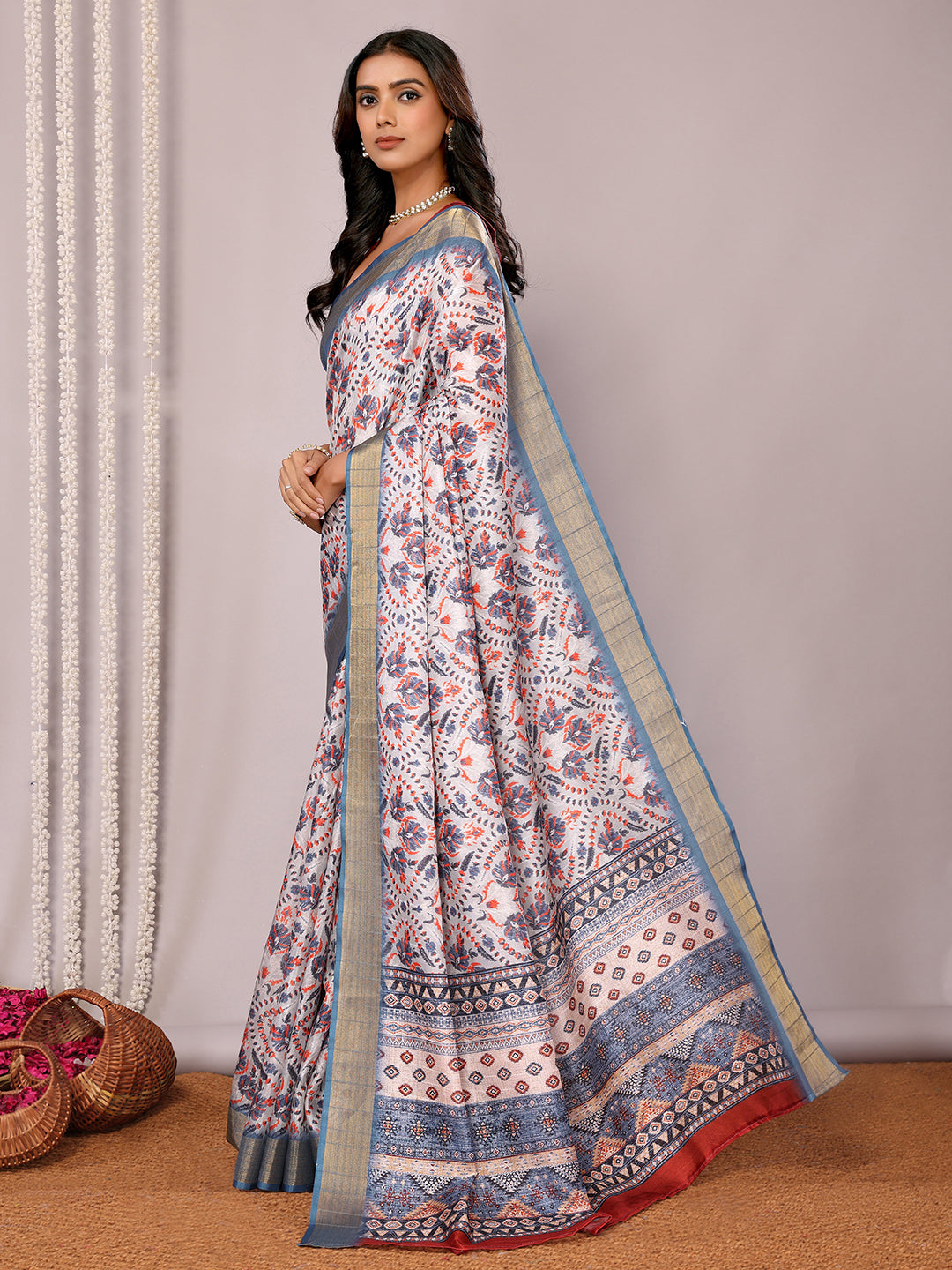Janasya Light Blue Chanderi Silk Ethnic Print Printed Grab2Buy 
