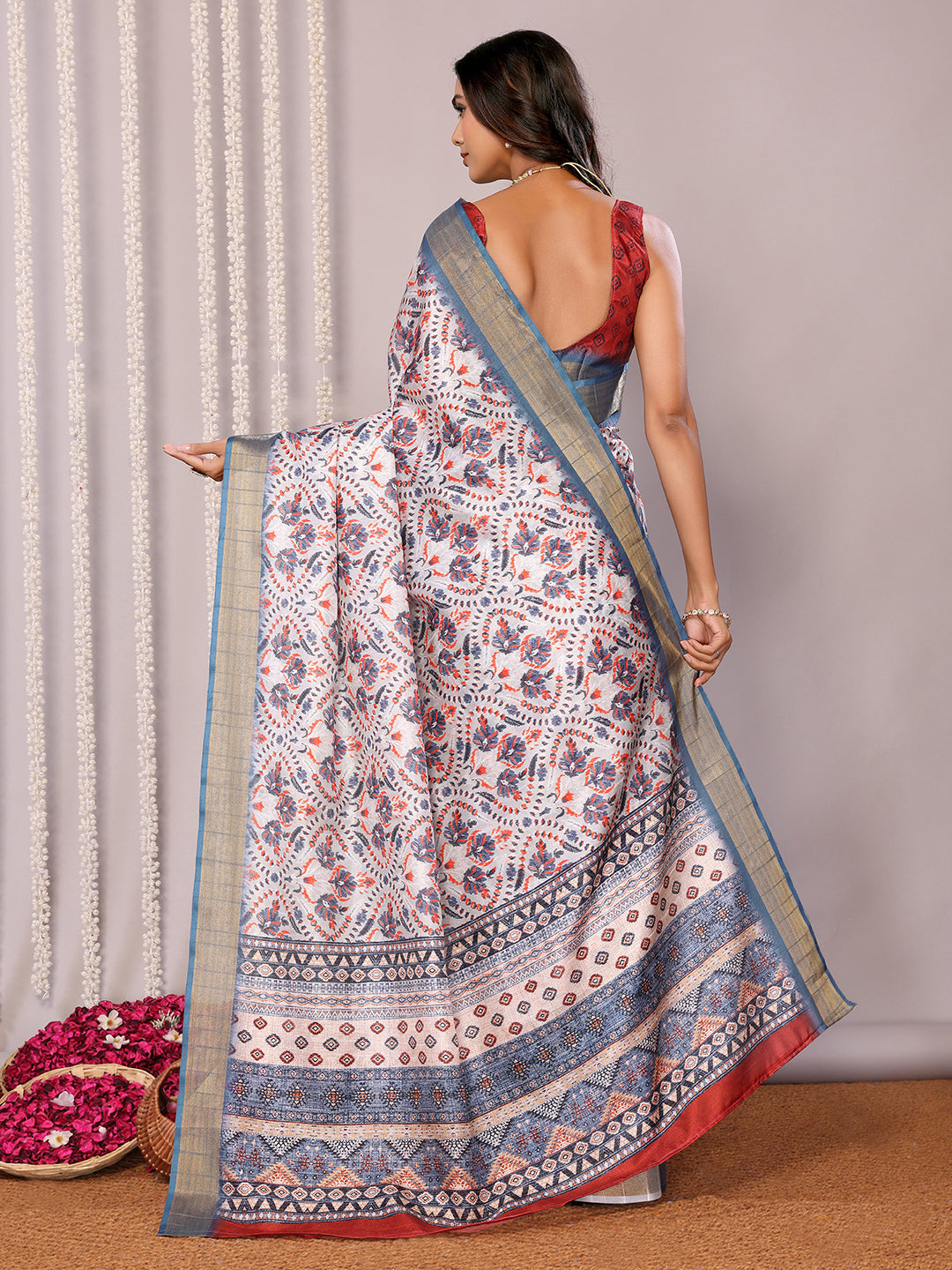 Janasya Light Blue Chanderi Silk Ethnic Print Printed Grab2Buy 
