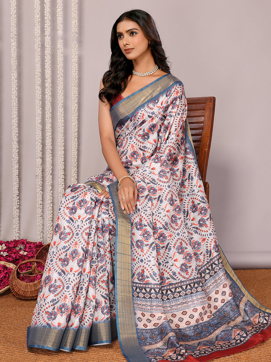 Janasya Light Blue Chanderi Silk Ethnic Print Printed Grab2Buy 