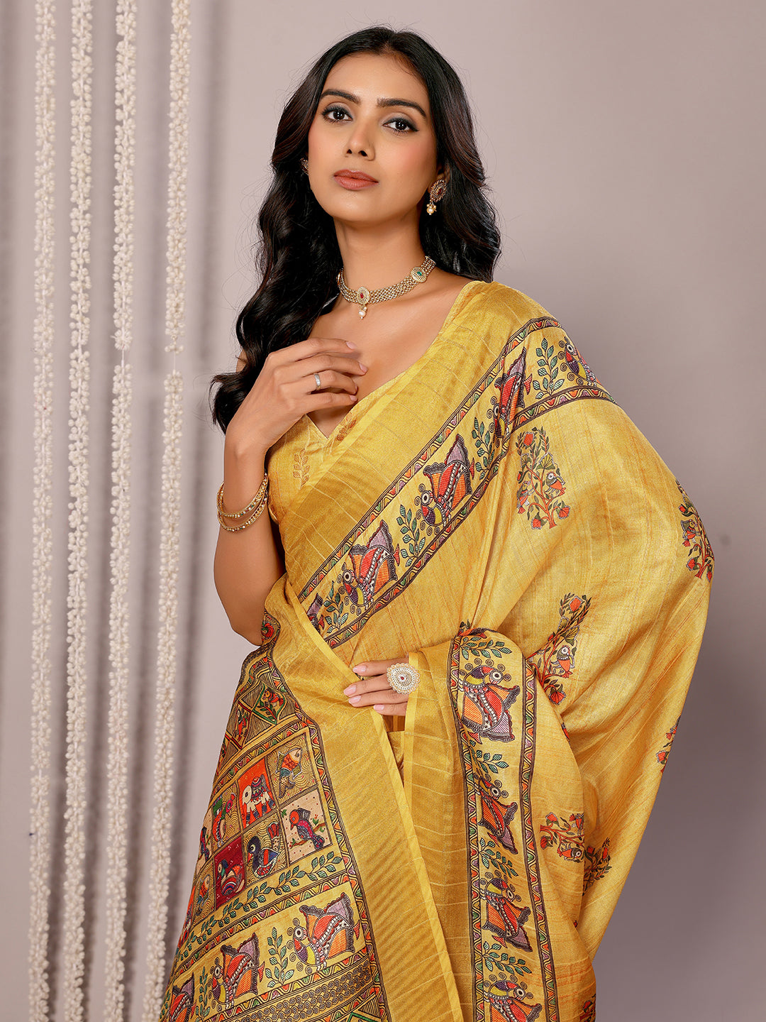 Janasya Yellow Chanderi Silk Kalamkari Printed Grab2Buy 