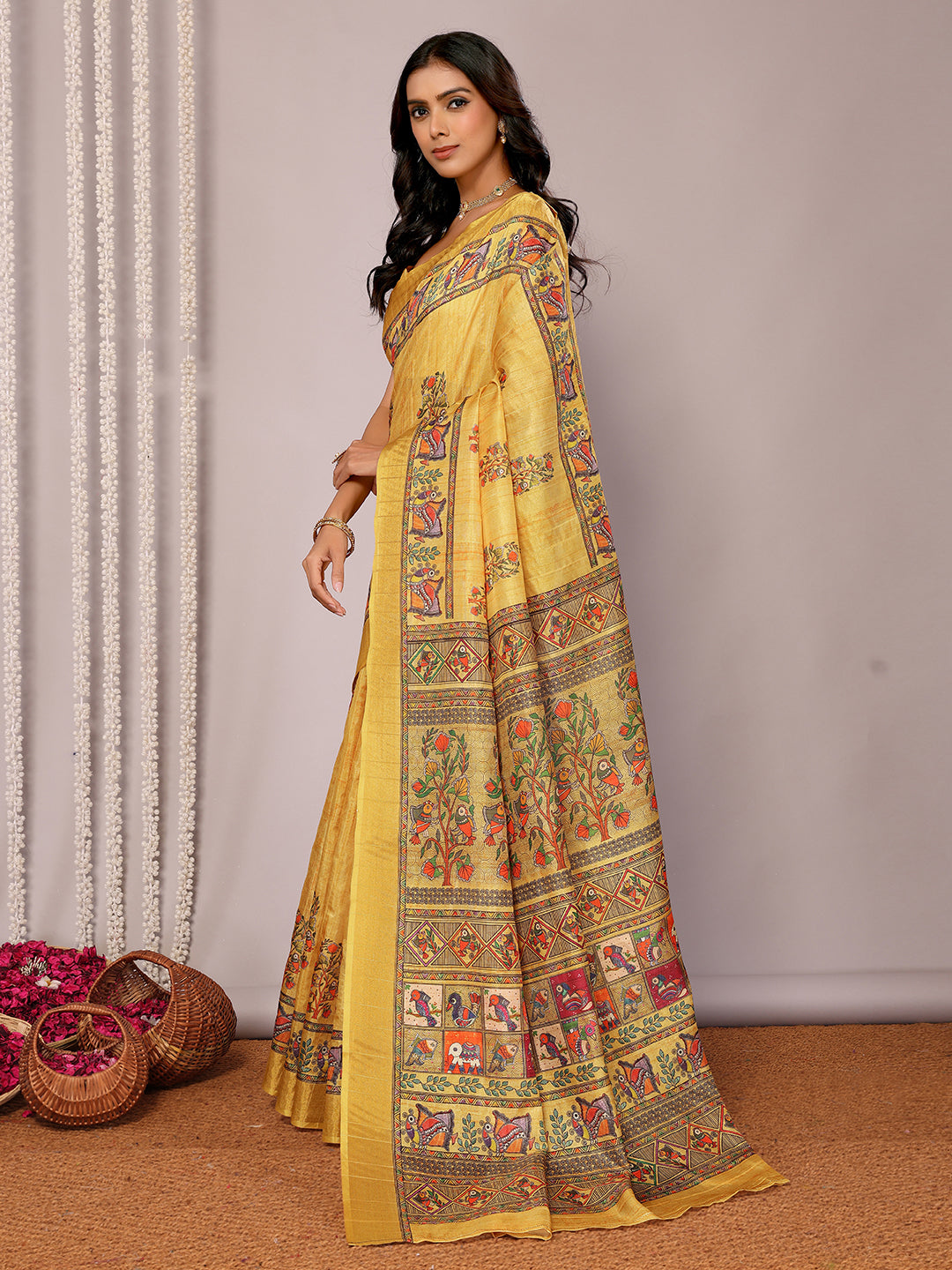 Janasya Yellow Chanderi Silk Kalamkari Printed Grab2Buy 