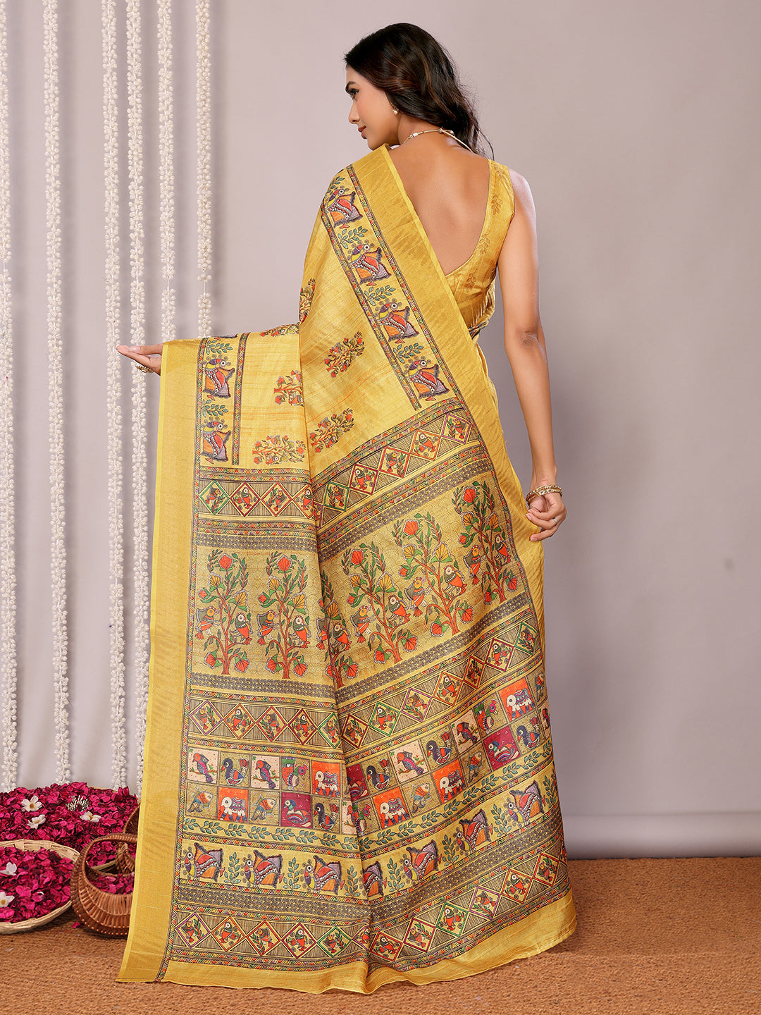 Janasya Yellow Chanderi Silk Kalamkari Printed Grab2Buy 