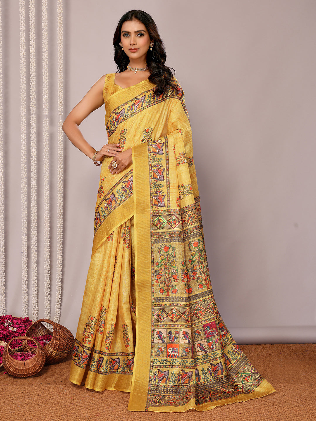 Janasya Yellow Chanderi Silk Kalamkari Printed Grab2Buy 