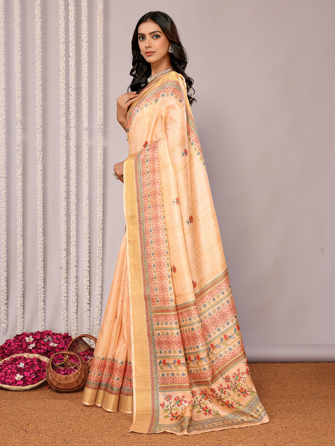 Janasya Beige Chanderi Silk Floral Printed Grab2Buy 