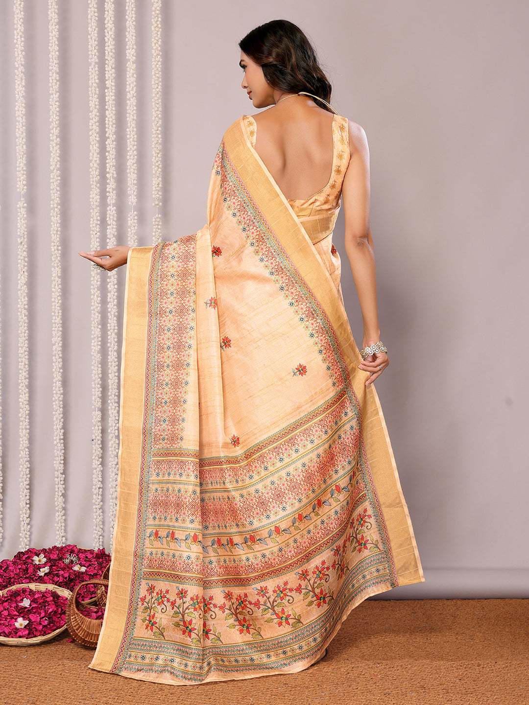 Janasya Beige Chanderi Silk Floral Printed Grab2Buy 