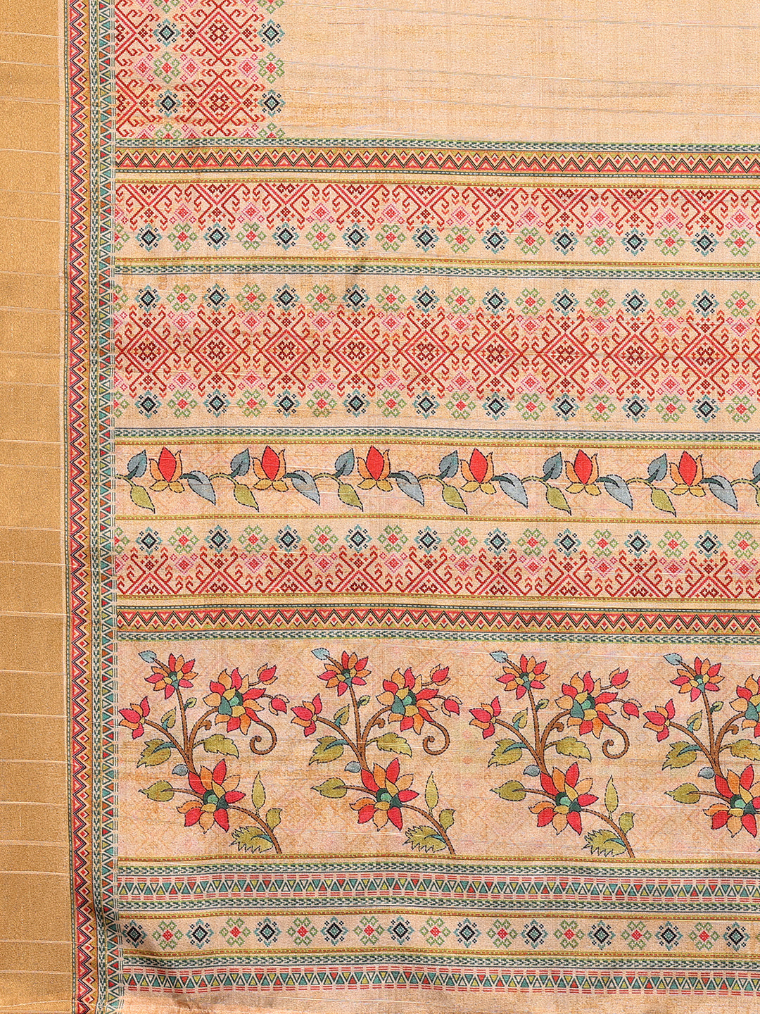 Janasya Beige Chanderi Silk Floral Printed Grab2Buy 