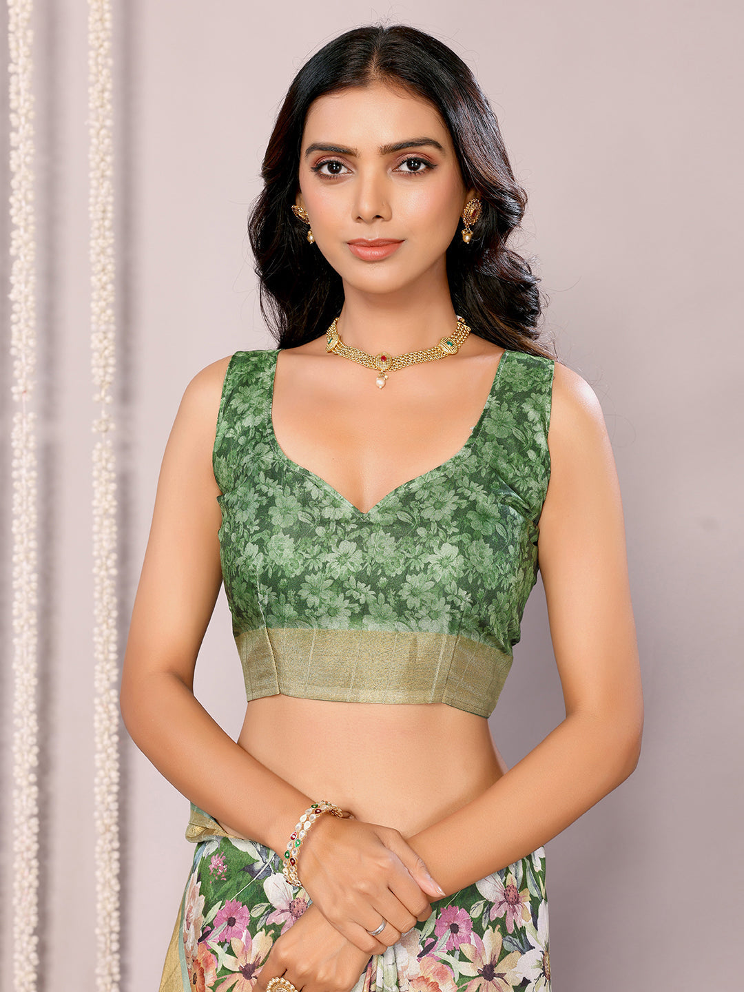 Janasya Green Chanderi Silk Floral Printed Grab2Buy 