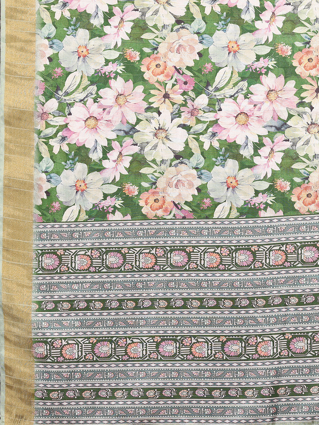 Janasya Green Chanderi Silk Floral Printed Grab2Buy 