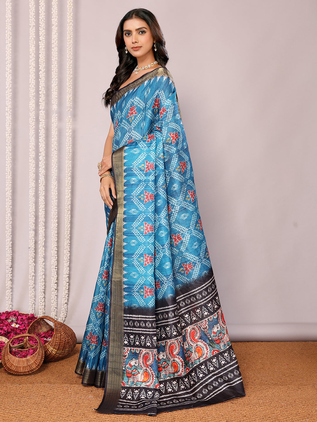 Janasya Blue Chanderi Silk Ikkat Printed Grab2Buy 