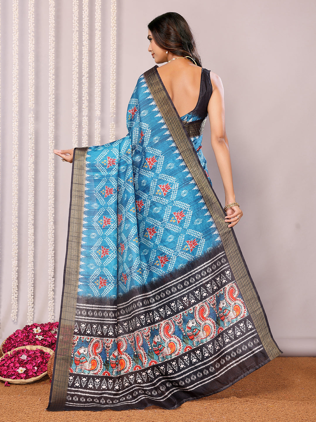 Janasya Blue Chanderi Silk Ikkat Printed Grab2Buy 