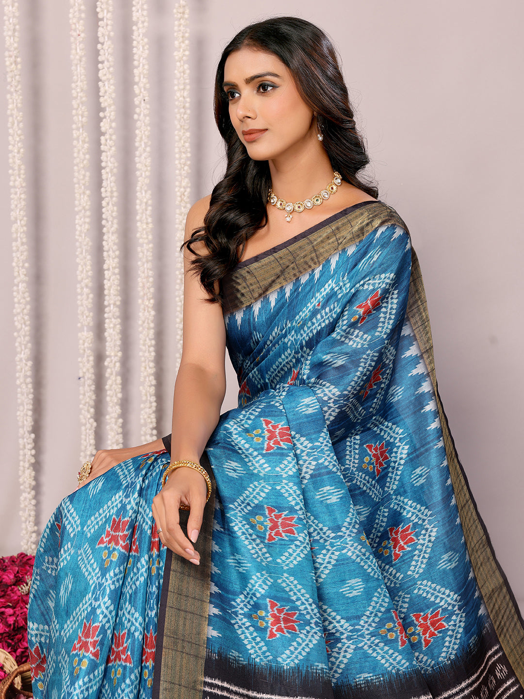 Janasya Blue Chanderi Silk Ikkat Printed Grab2Buy 