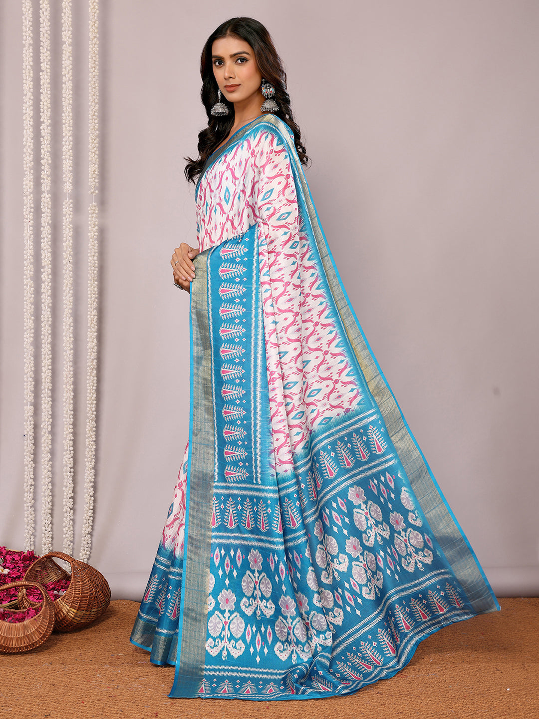 Janasya Blue Chanderi Silk Ikkat Printed Grab2Buy 