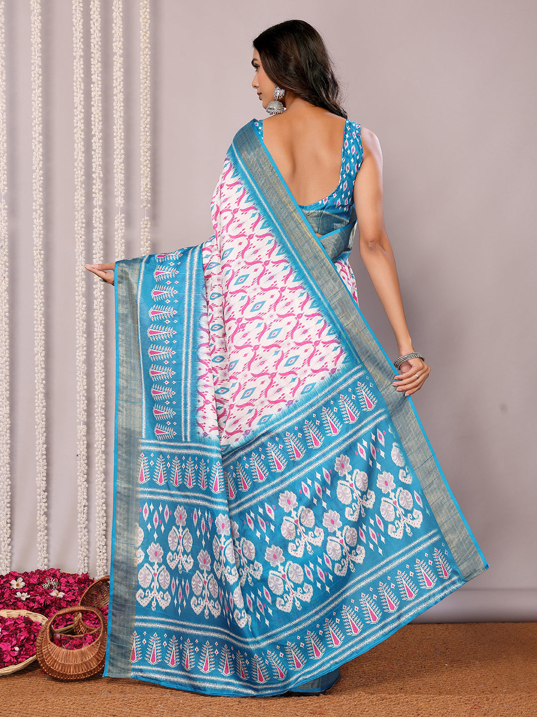 Janasya Blue Chanderi Silk Ikkat Printed Grab2Buy 