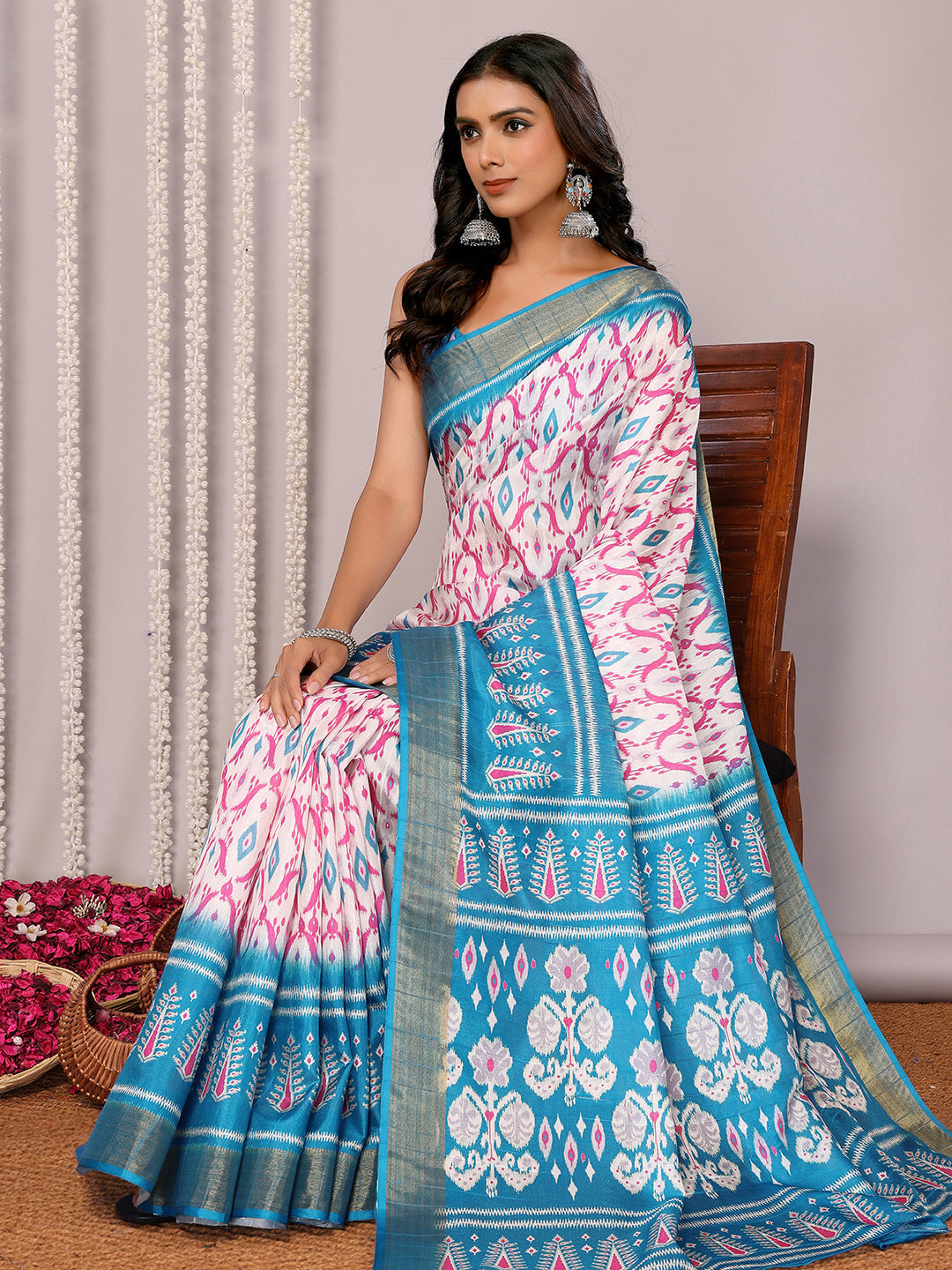 Janasya Blue Chanderi Silk Ikkat Printed Grab2Buy 