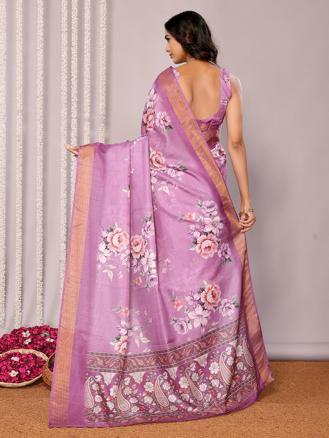 Janasya Purple Chanderi Silk Floral Printed Grab2Buy 