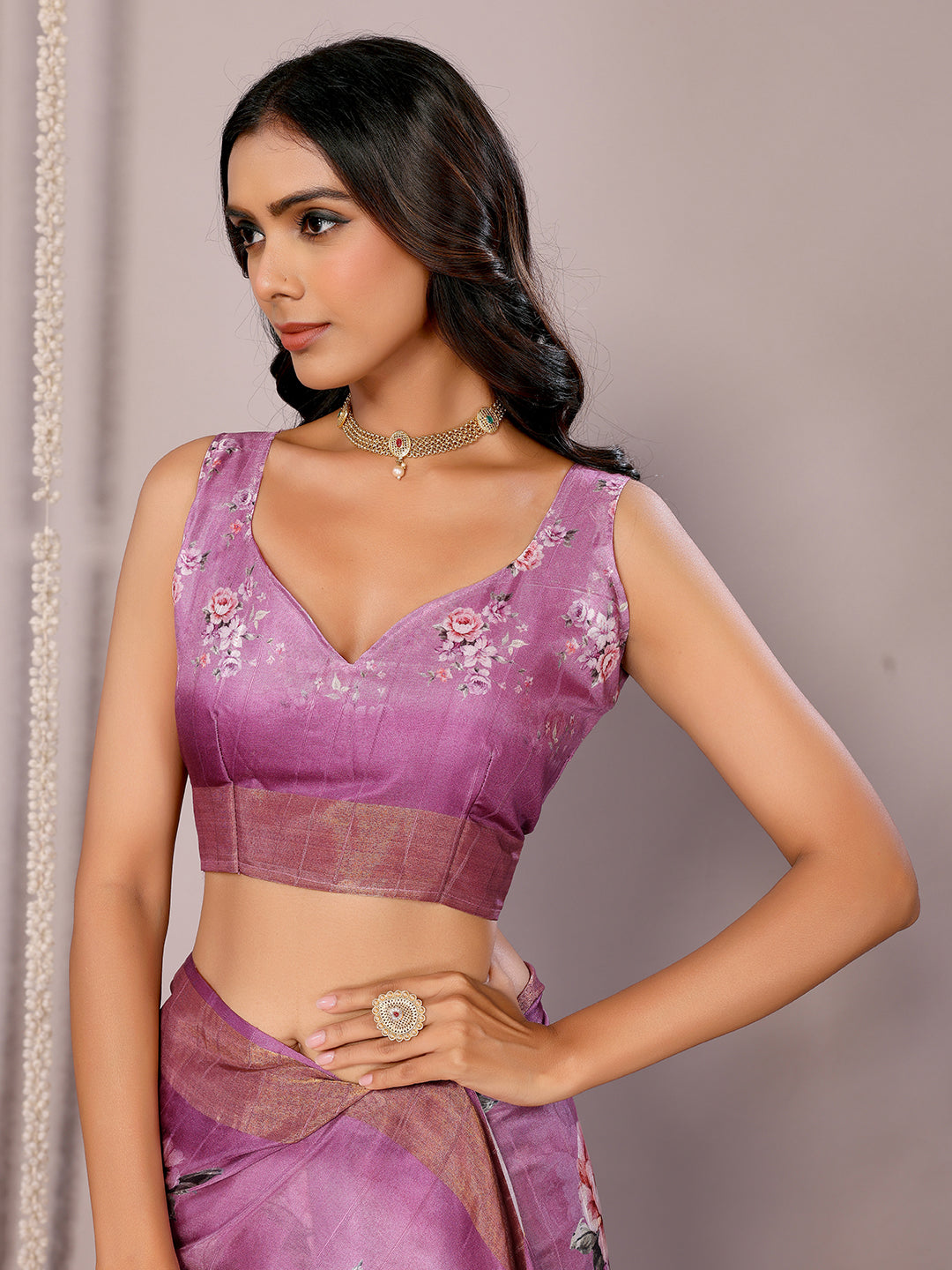 Janasya Purple Chanderi Silk Floral Printed Grab2Buy 