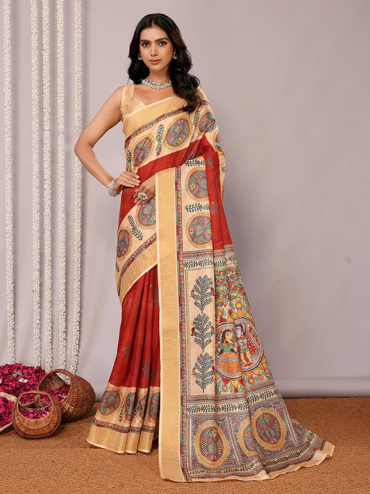 Janasya Maroon Chanderi Silk Ethnic Print Printed Grab2Buy 