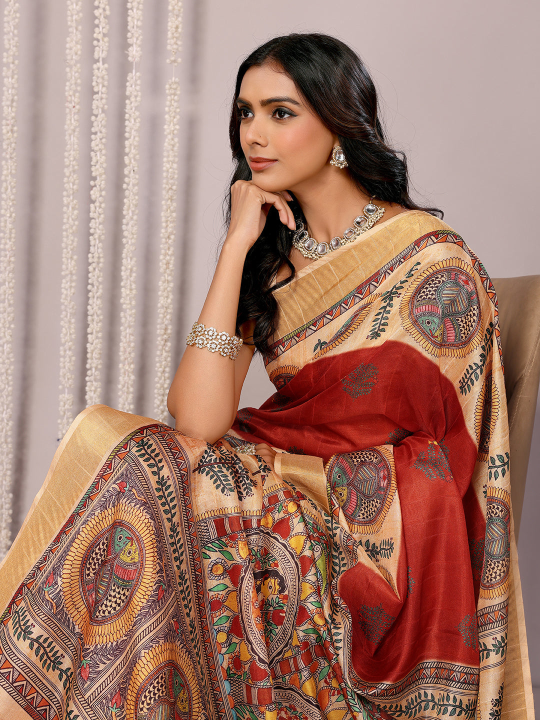 Janasya Maroon Chanderi Silk Ethnic Print Printed Grab2Buy 