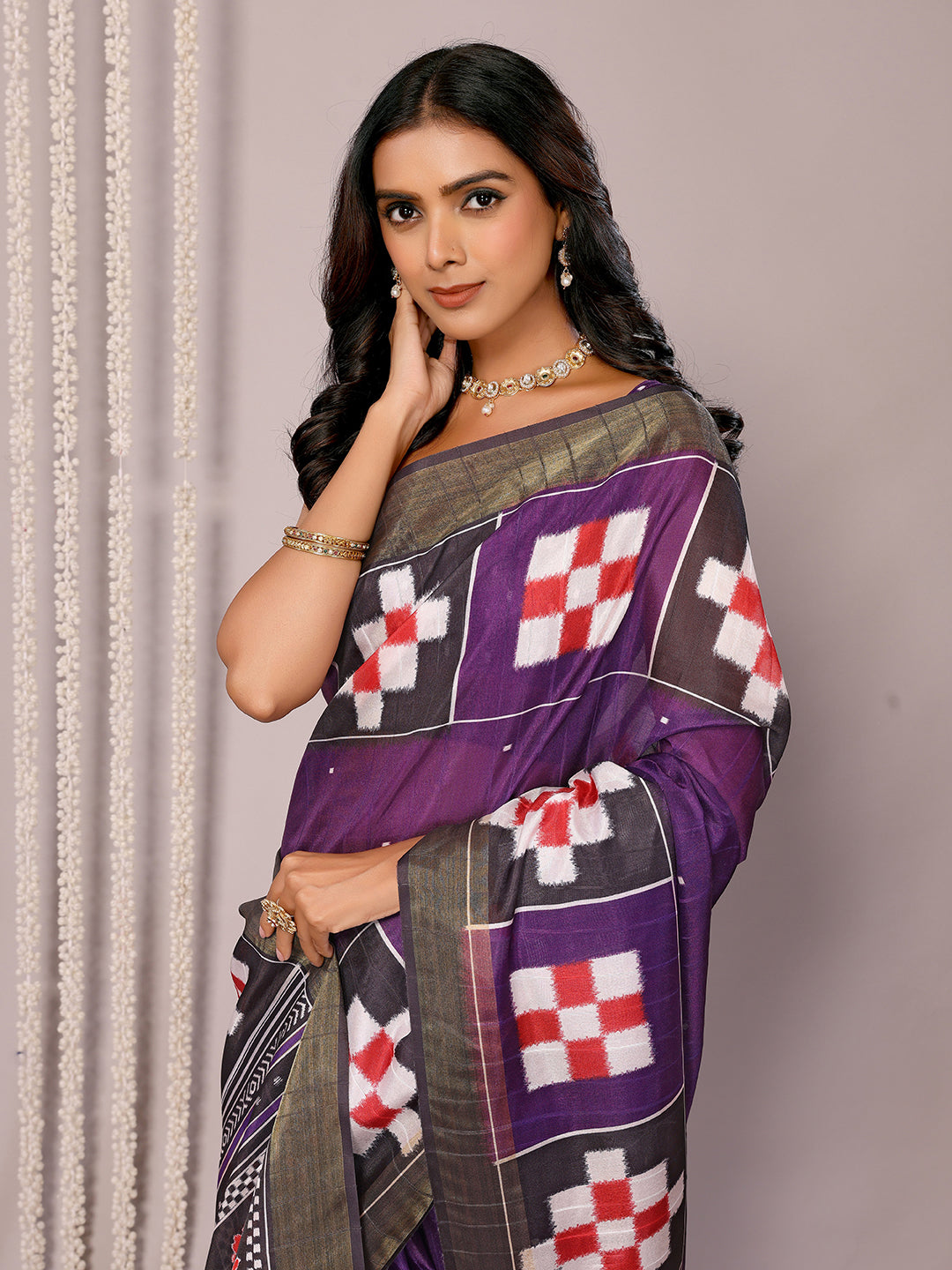 Janasya Purple Chanderi Silk Geometric Printed Grab2Buy 