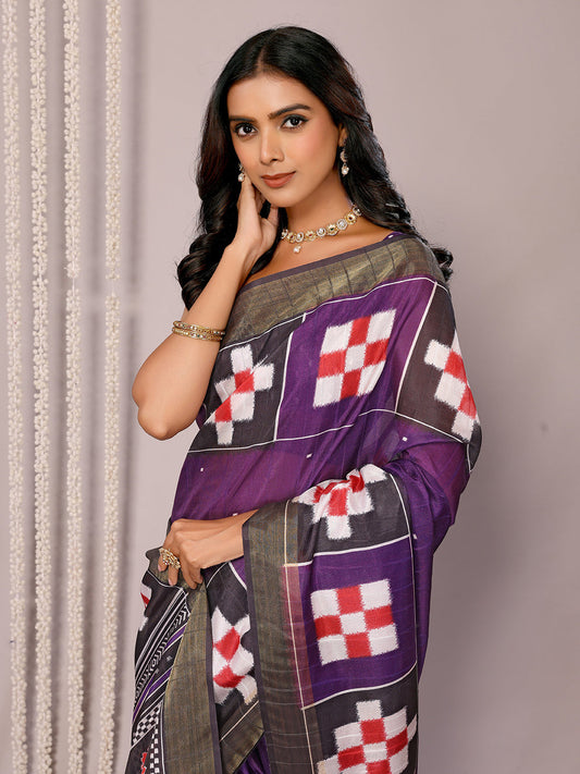 Janasya Purple Chanderi Silk Geometric Printed Grab2Buy 