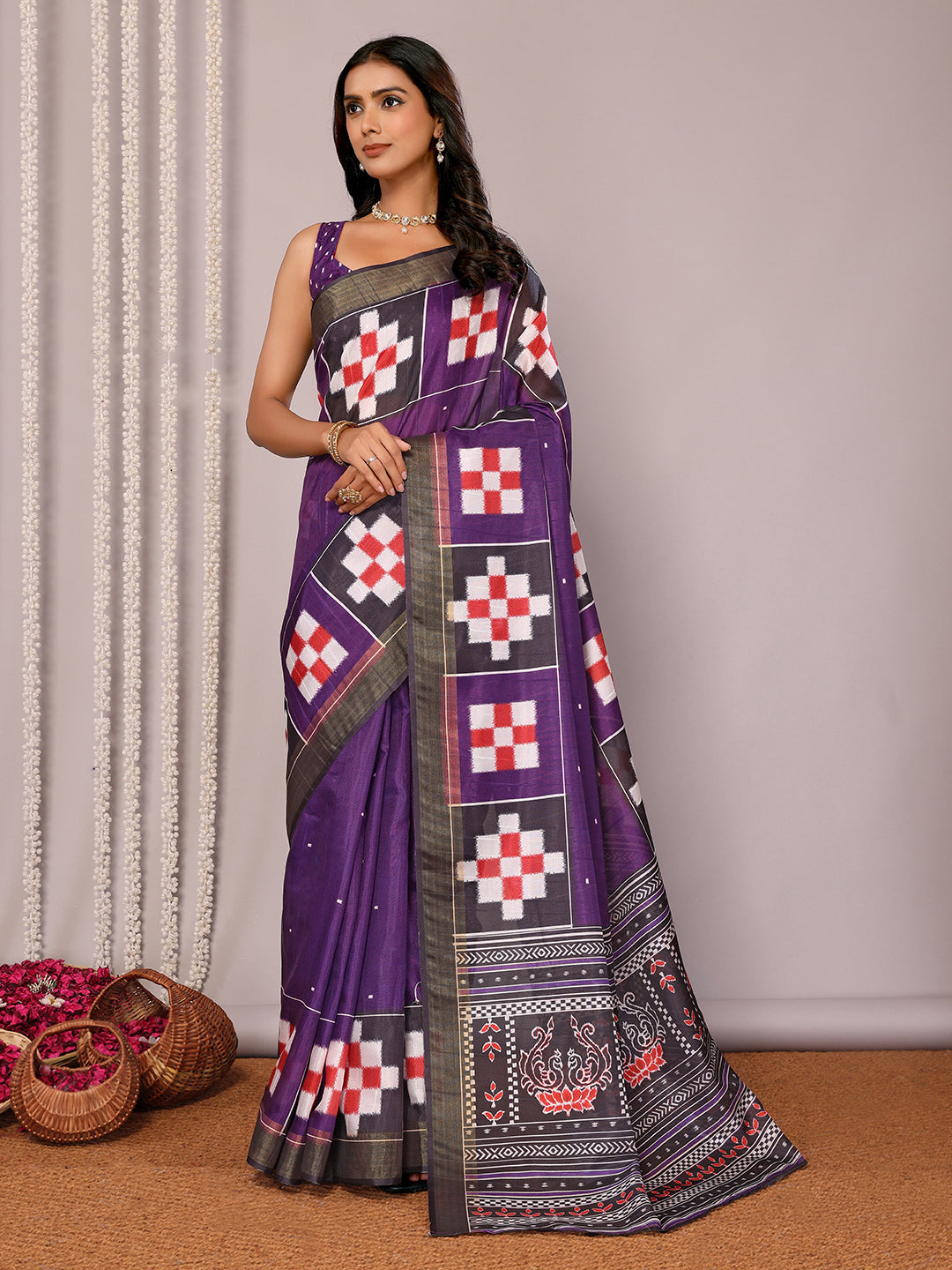 Janasya Purple Chanderi Silk Geometric Printed Grab2Buy 