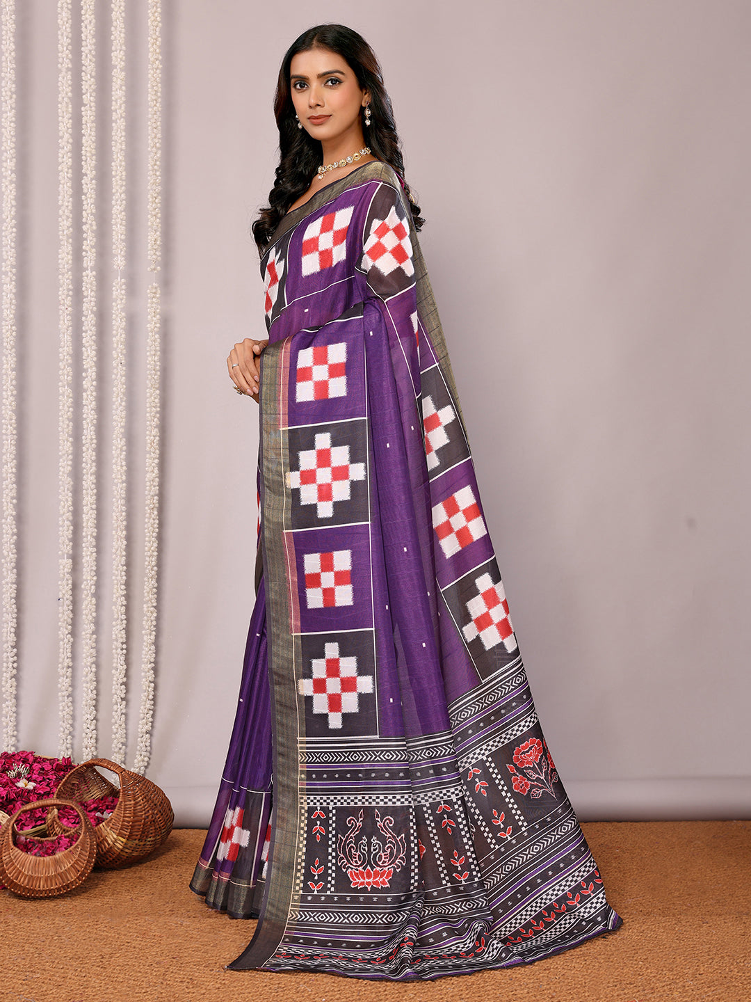 Janasya Purple Chanderi Silk Geometric Printed Grab2Buy 