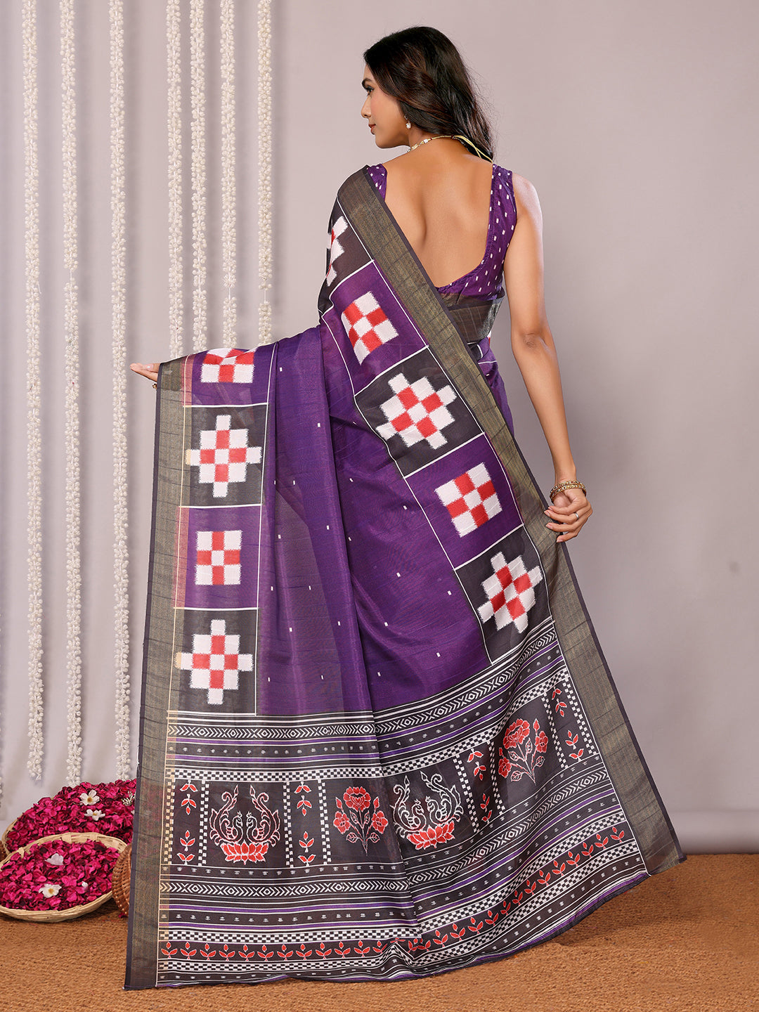 Janasya Purple Chanderi Silk Geometric Printed Grab2Buy 