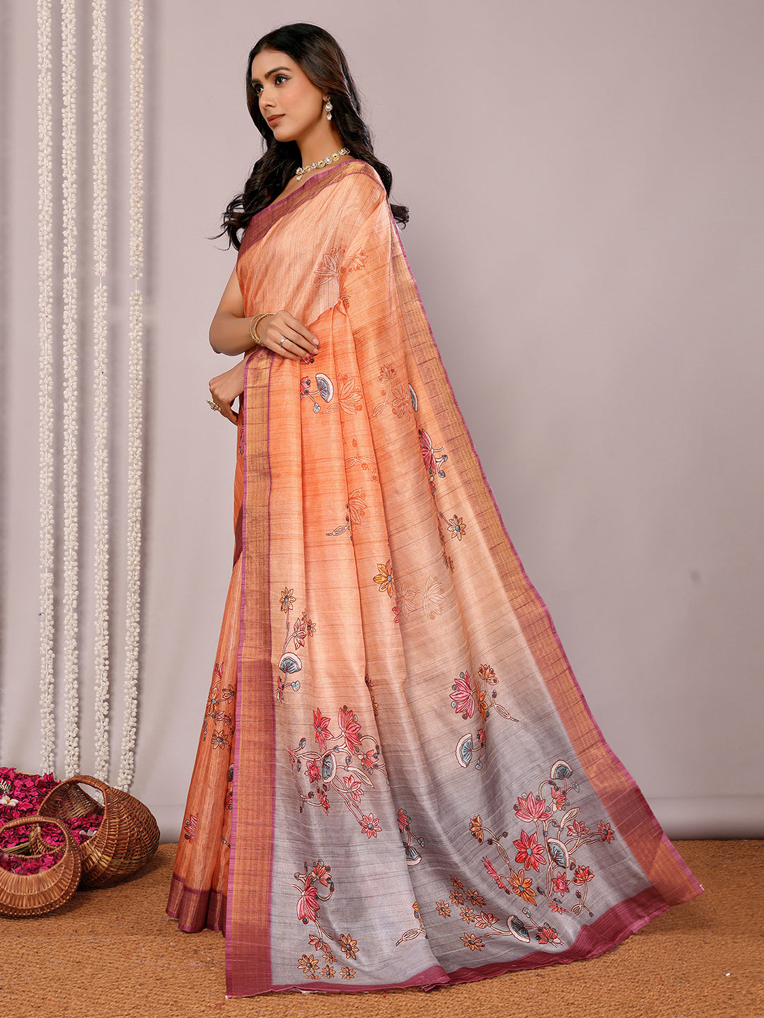 Janasya Beige Chanderi Silk Floral Printed Grab2Buy 