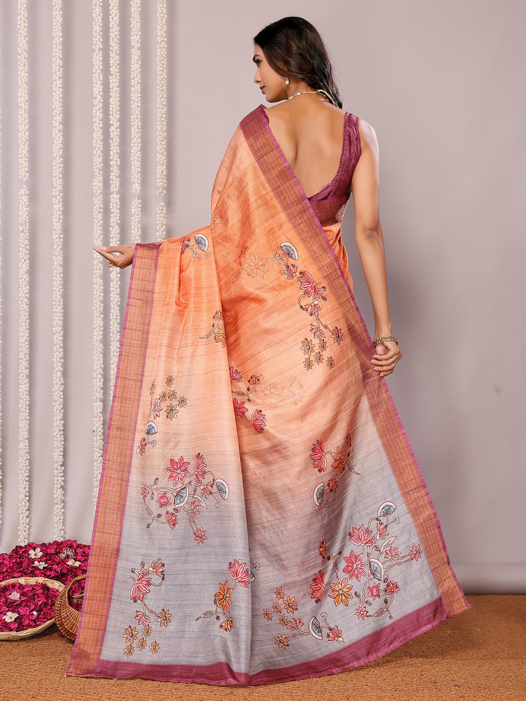 Janasya Beige Chanderi Silk Floral Printed Grab2Buy 