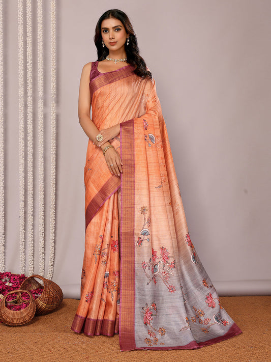 Janasya Beige Chanderi Silk Floral Printed Grab2Buy 