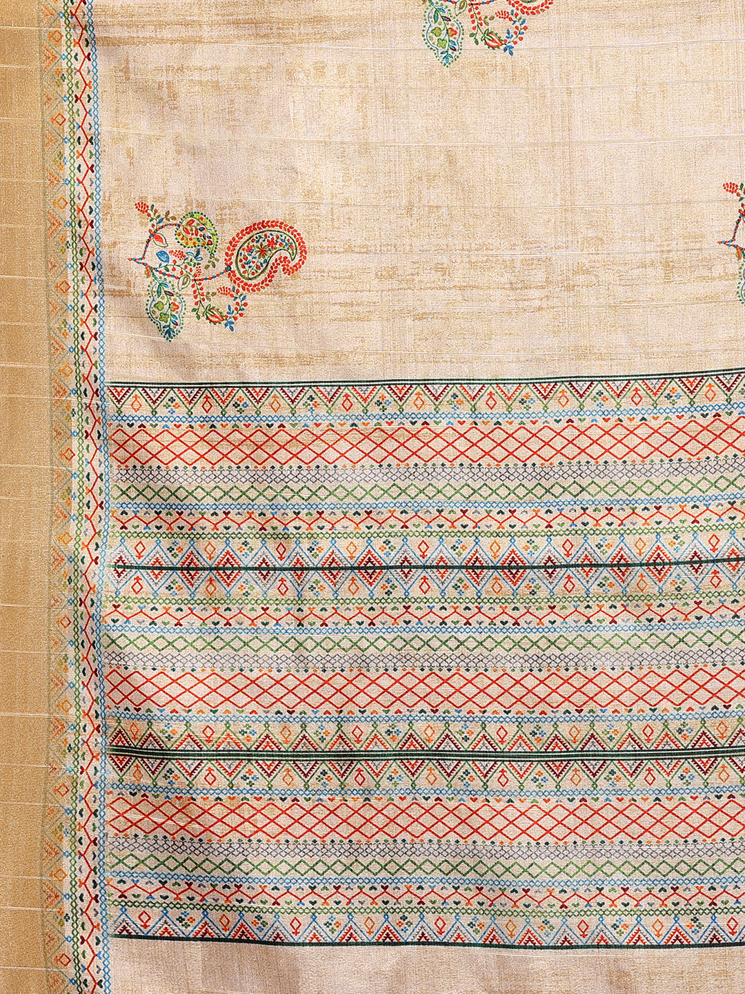 Janasya Beige Chanderi Silk Paisley Printed Grab2Buy 