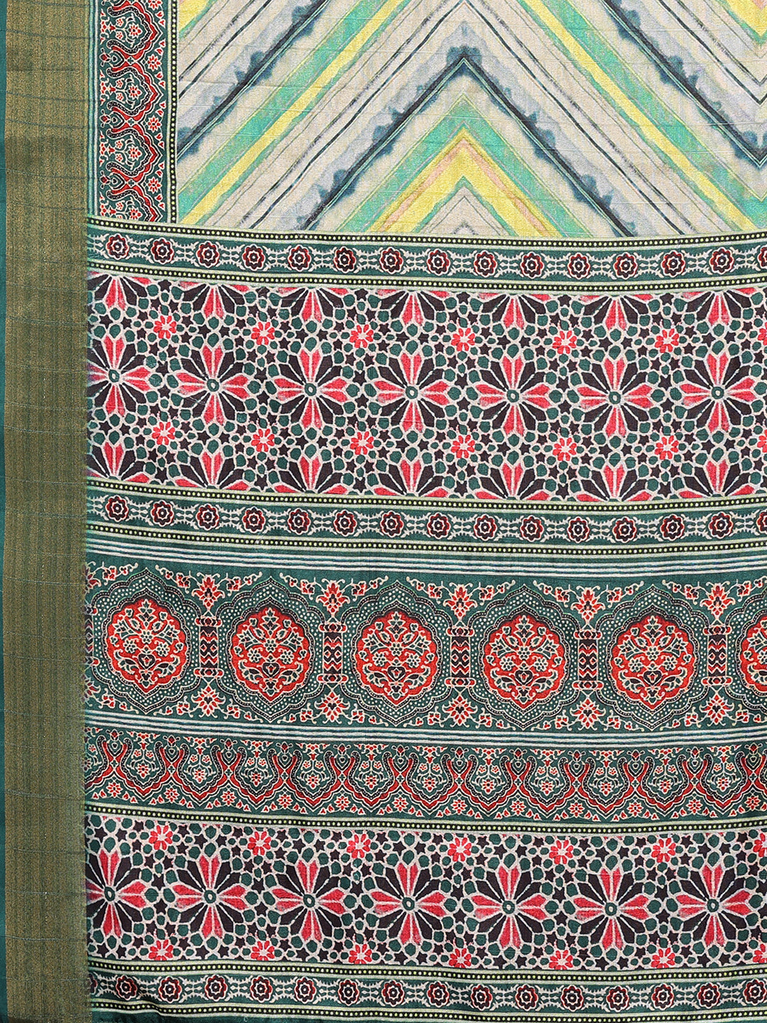 Janasya Green Chanderi Silk Chevron Printed Grab2Buy 