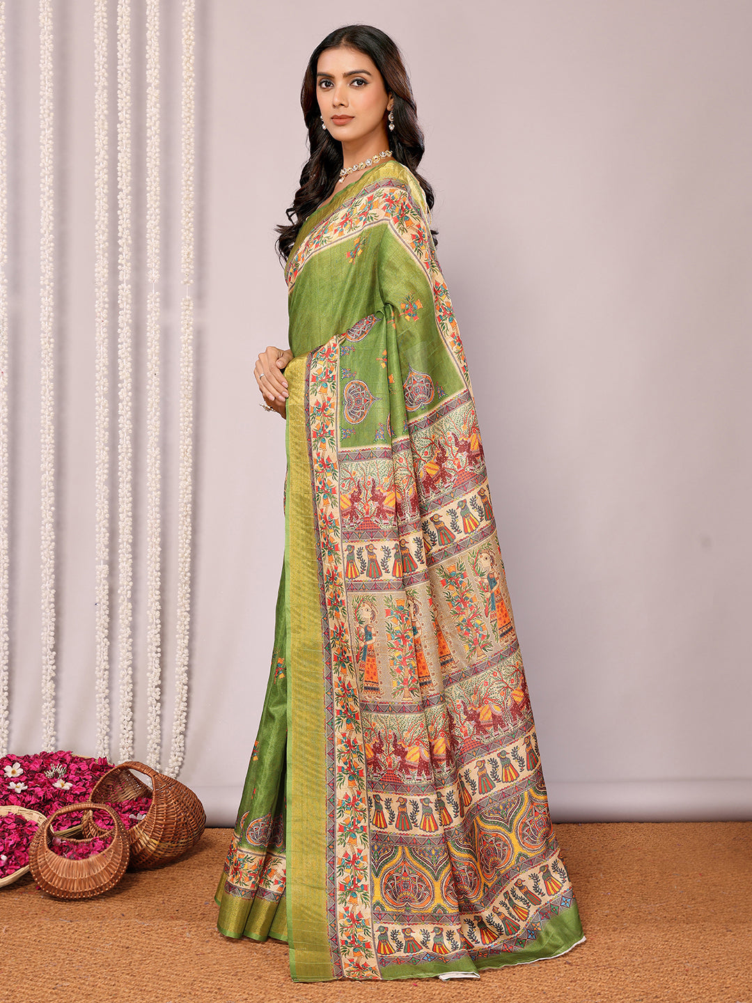 Janasya Green Chanderi Silk Kalamkari Printed Grab2Buy 