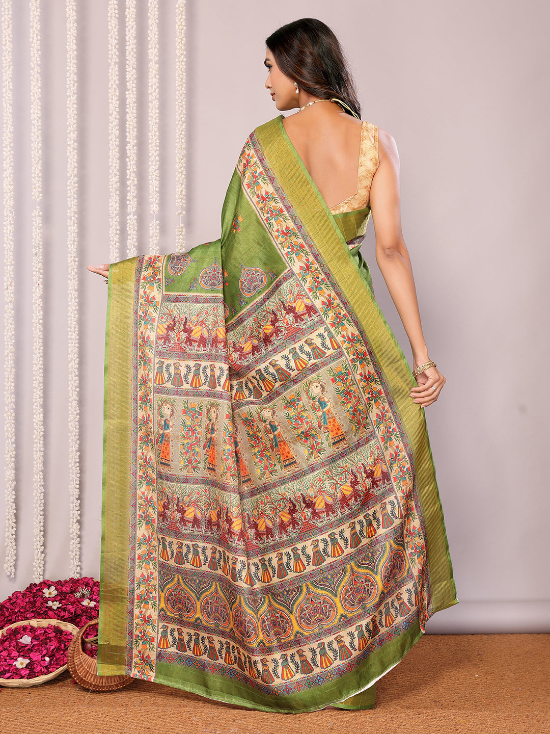 Janasya Green Chanderi Silk Kalamkari Printed Grab2Buy 