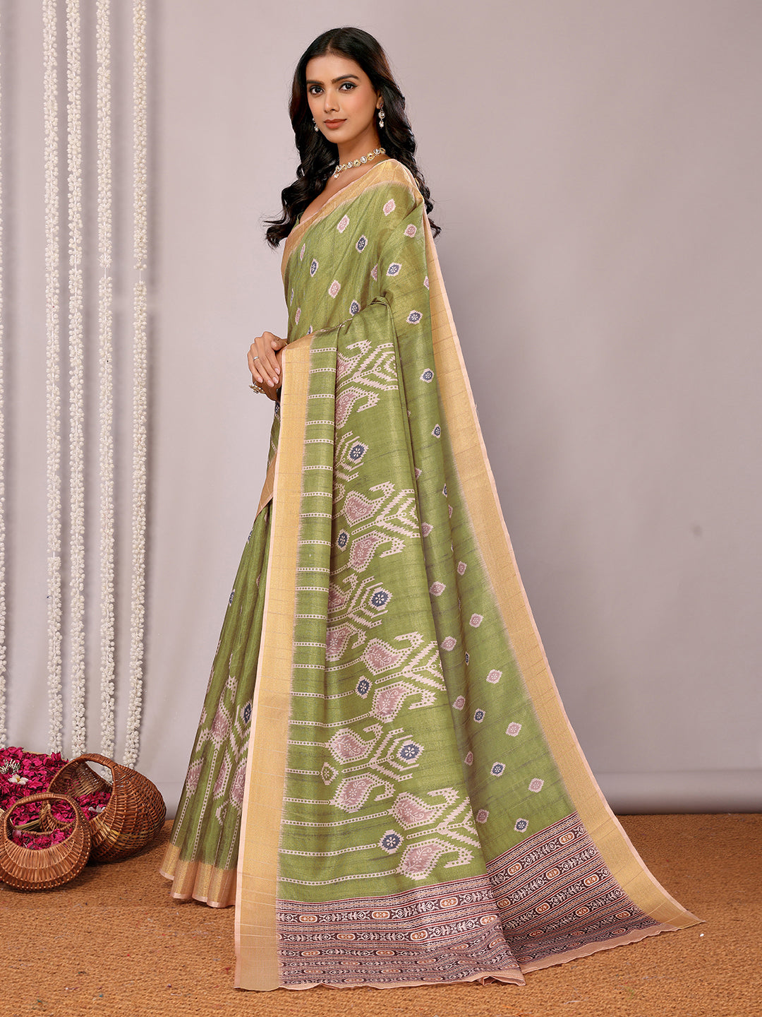 Janasya Green Chanderi Silk Ikkat Printed Grab2Buy 