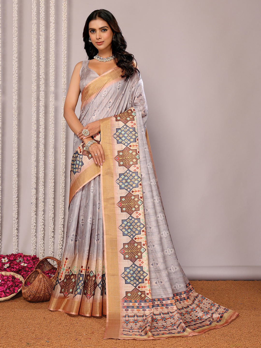 Janasya Beige Chanderi Silk Ethnic Print Printed Grab2Buy 