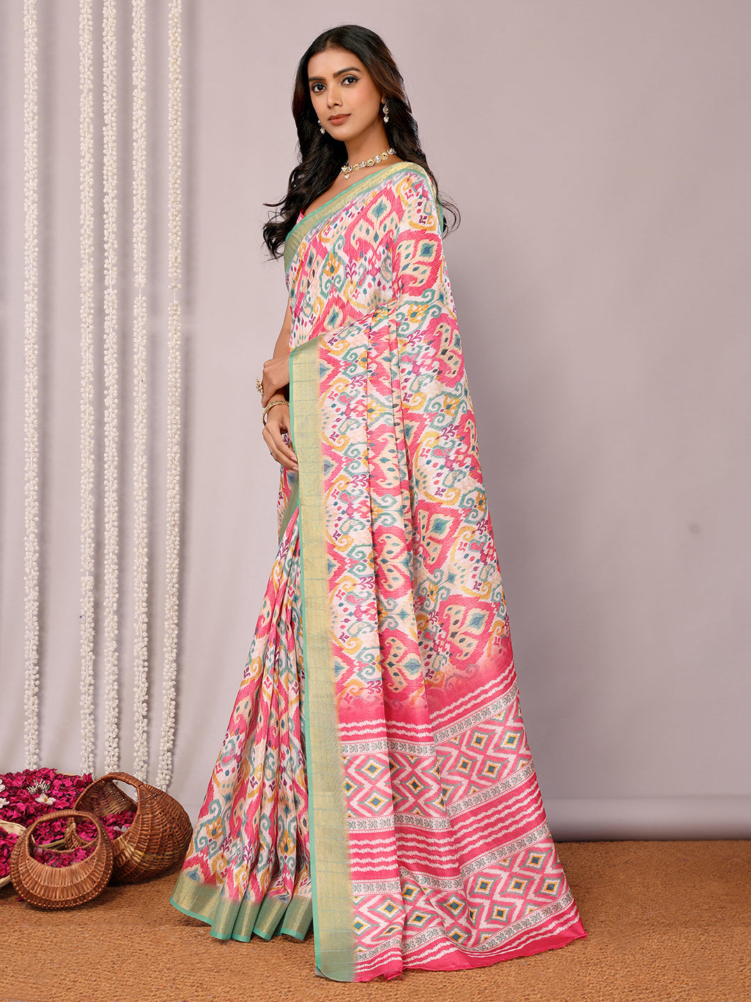 Janasya Pink Chanderi Silk Ikkat Printed Grab2Buy 