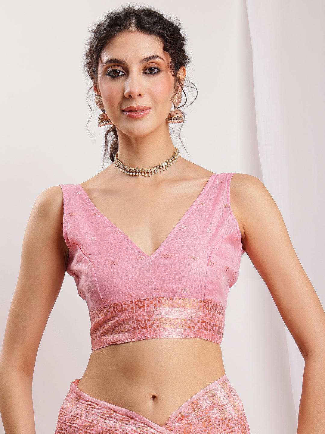 Janasya Pink Linen Blend Geometric Jacquard Grab2Buy 