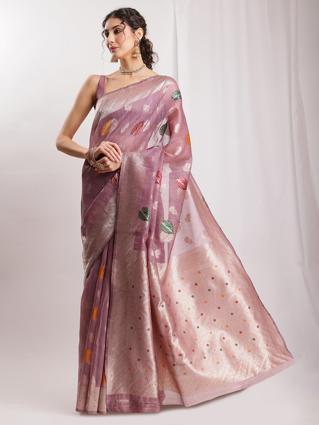 Janasya Mauve Linen Blend Floral Jacquard Grab2Buy 