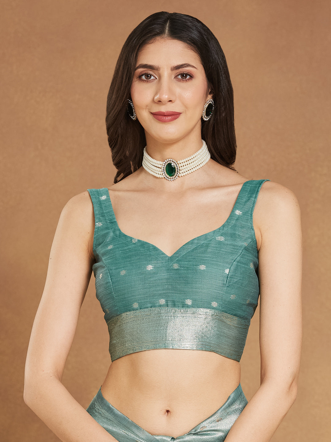 Janasya Sea Green Linen Blend Floral Jacquard Grab2Buy 