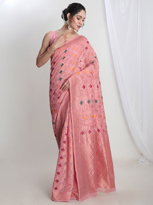 Janasya Pink Linen Blend Geometric Jacquard Grab2Buy