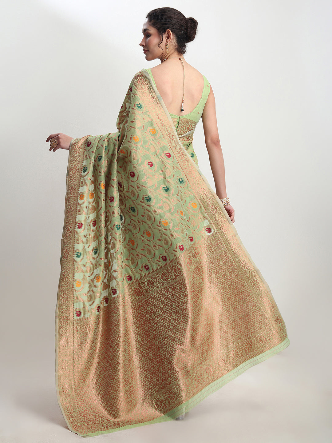 Janasya Light Green Linen Blend Floral Jacquard Grab2Buy 