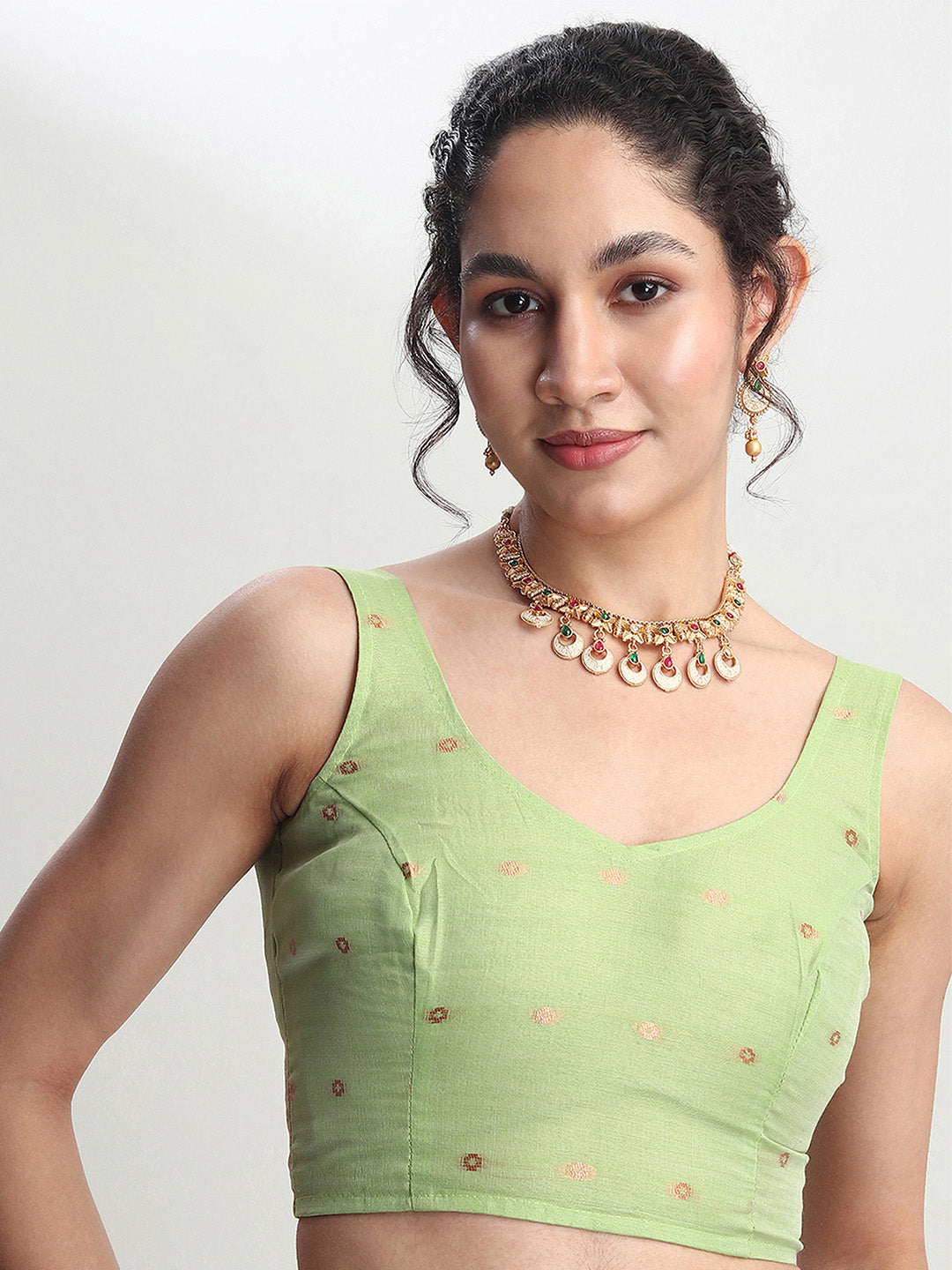 Janasya Light Green Linen Blend Floral Jacquard Grab2Buy 