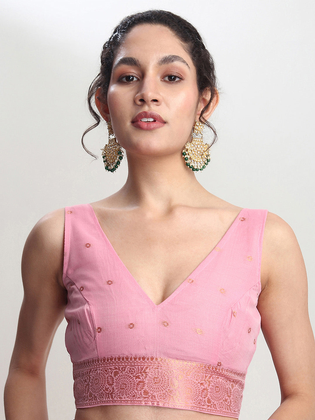 Janasya Pink Linen Blend Floral Jacquard Grab2Buy 