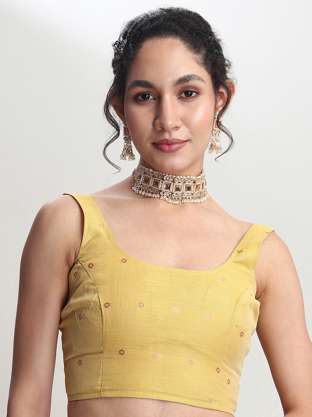 Janasya Yellow Linen Blend Floral Jacquard Grab2Buy 
