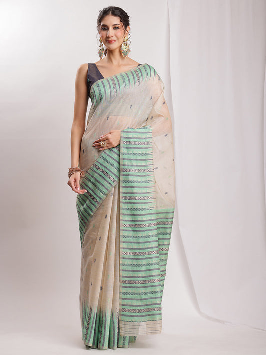 Janasya Beige Silk Blend Ikkat Jacquard Grab2Buy 