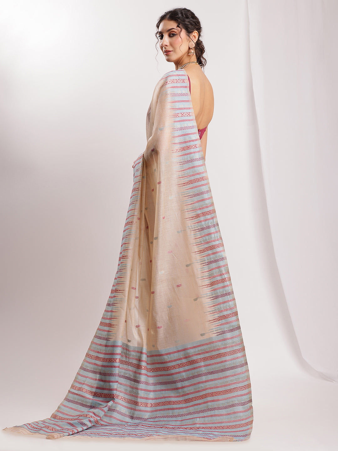 Janasya Beige Silk Blend Ikkat Jacquard Grab2Buy 